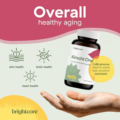 Brightcore Nutrition - Kimchi One, Kimchi Powder Capsules, Probiotics, Enzymes, & Antioxidant Supplement, Premium Gut Health Superfood for Overall Well Being, Gluten-Free, 90 Vegan Capsules