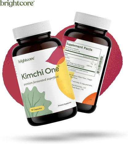 Brightcore Nutrition - Kimchi One, Kimchi Powder Capsules, Probiotics, Enzymes, & Antioxidant Supplement, Premium Gut Health Superfood for Overall Well Being, Gluten-Free, 90 Vegan Capsules